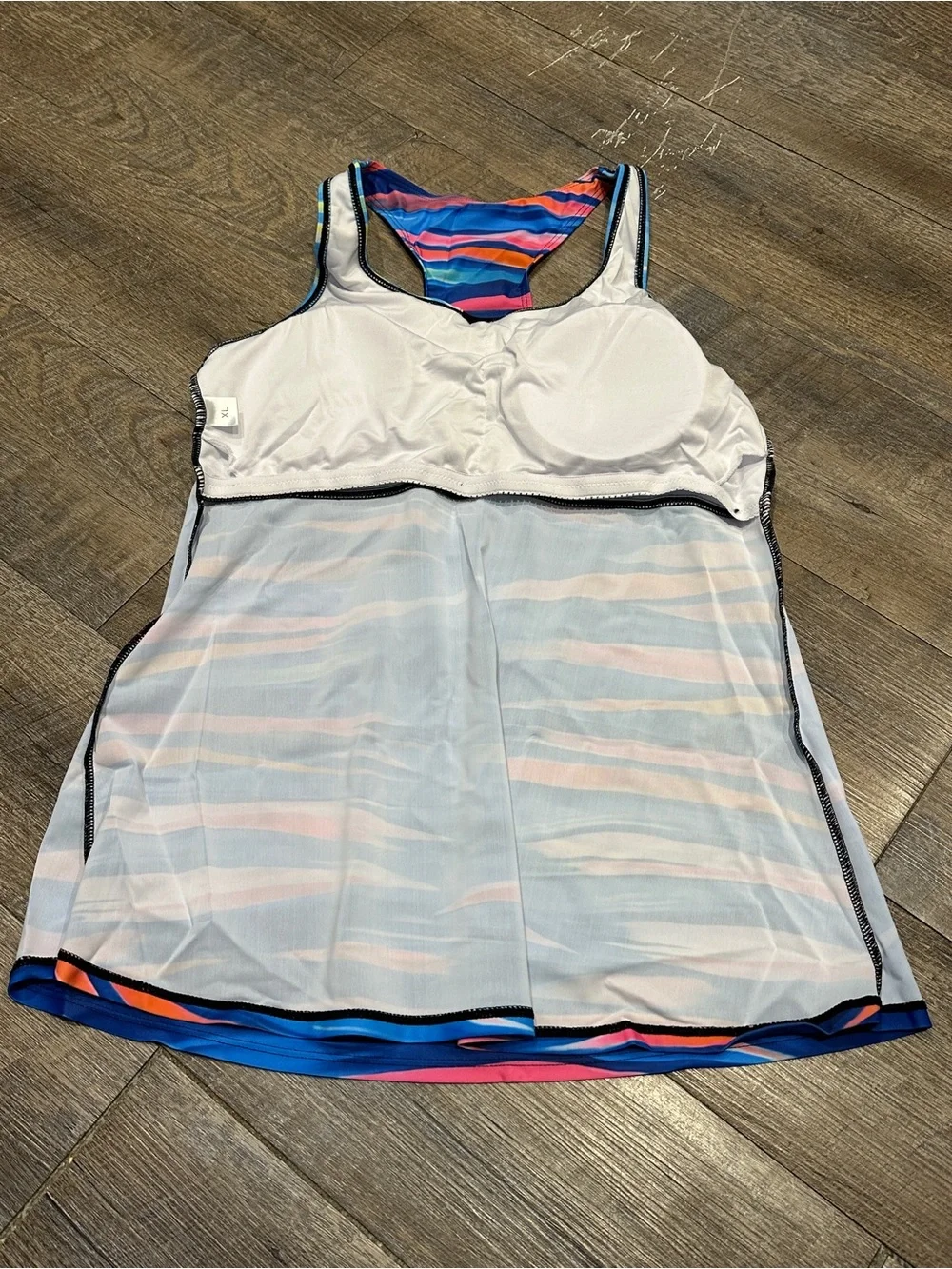 2-Piece Tankini and Swim Shorts Bathing Suit Set Blue Orange Black XLarge NWOT